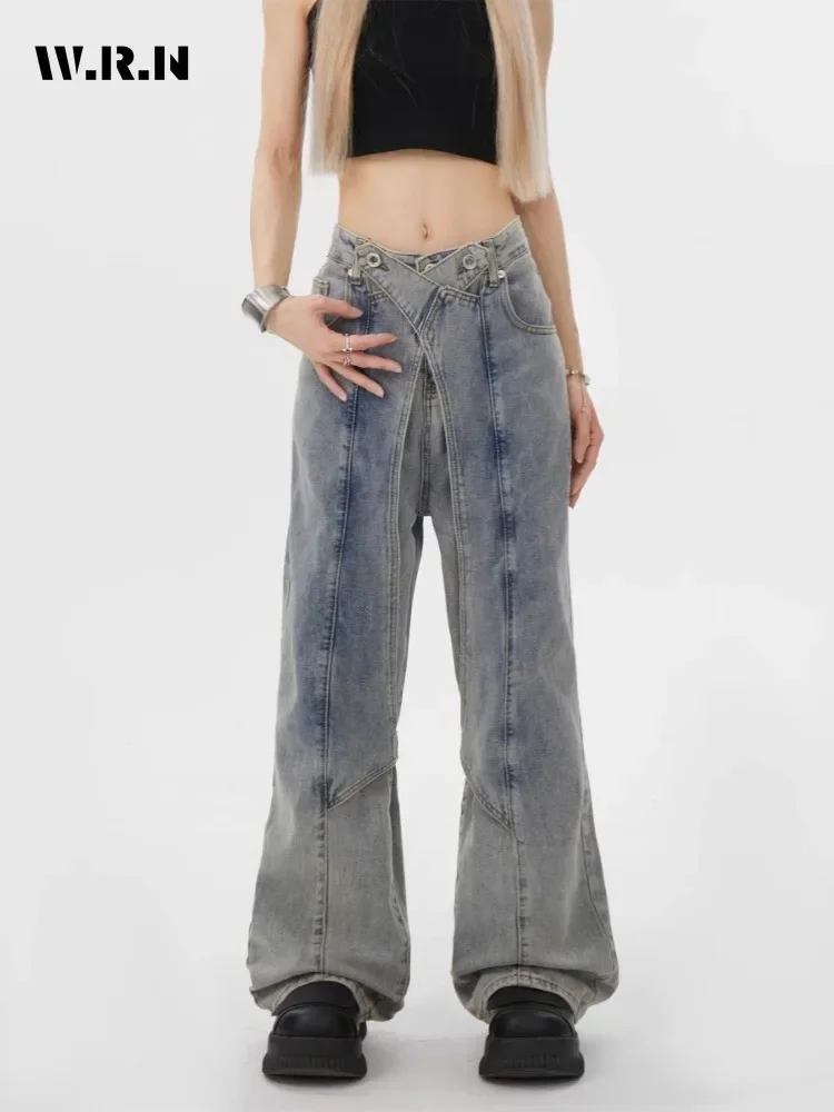 Calça larga lavada azul clara feminina, jeans Harajuku casual, estética vintage, calça jeans folgada punk, perna larga, Y2K, verão, 2022