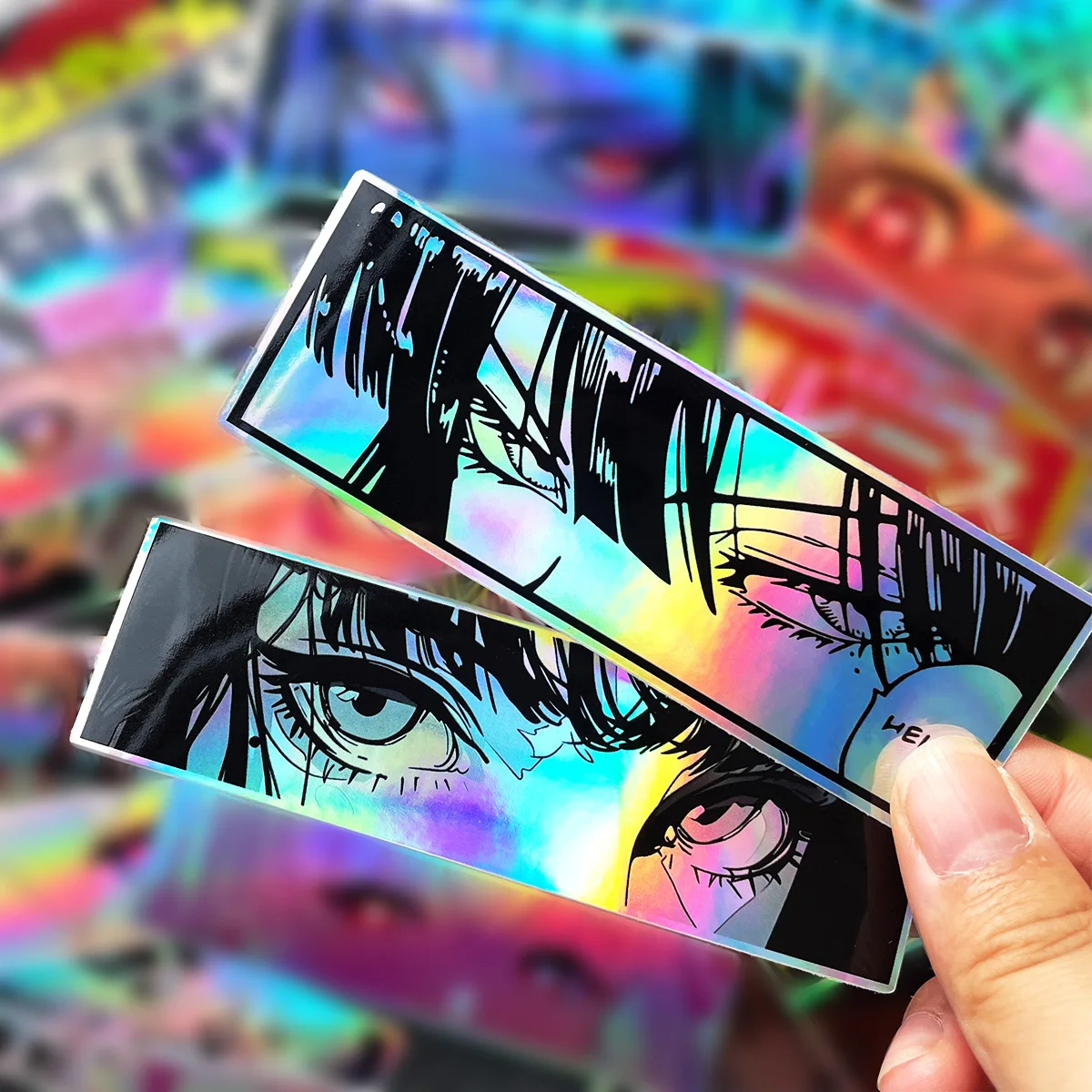 32 قطعة تعديل ثنائي JDM أنيمي الجمال العين ملصقات عشوائية الليزر قوس قزح دراجة نارية سيارة خوذة الدراجة اكسسوارات DIY الشارات