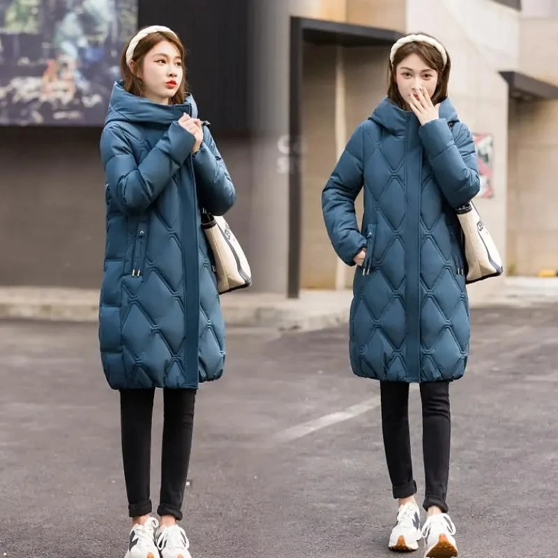 

Women's Winter Coats Hooded 2023 New Casual Cotton Padded Jackets for Women Long Parkas Warm Slim Solid Color Winter Overcoat