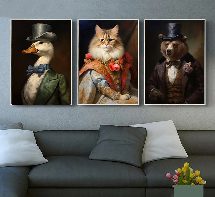 Animal Portrait Royal Fox Dog Pig Cat Deer Bear Duck Rabbit Poster Print Wall Art Pictures Canvas Painting Room Home Decor Gift