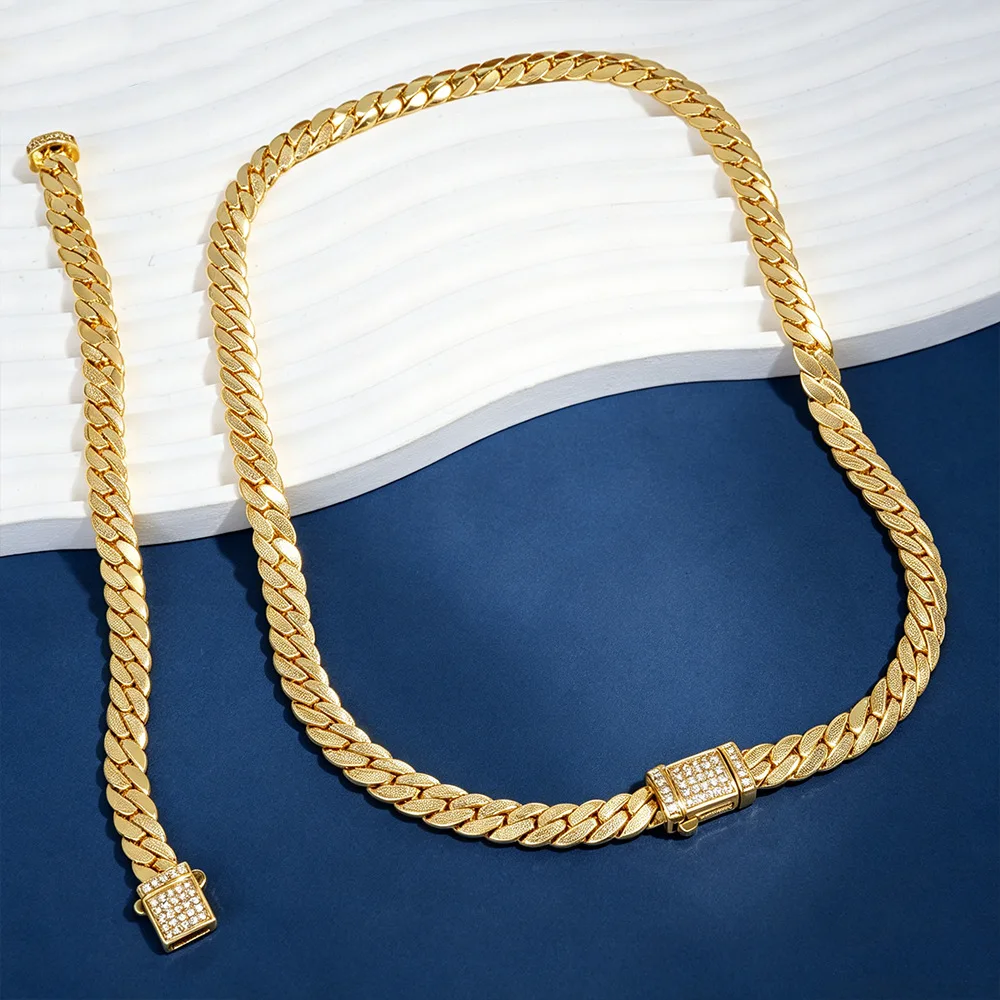 

Trendy & Versatile Diamond-set Cuban Chain Necklace Bracelet For Women 24K Gold AU999 | Daily wear, outstanding personality