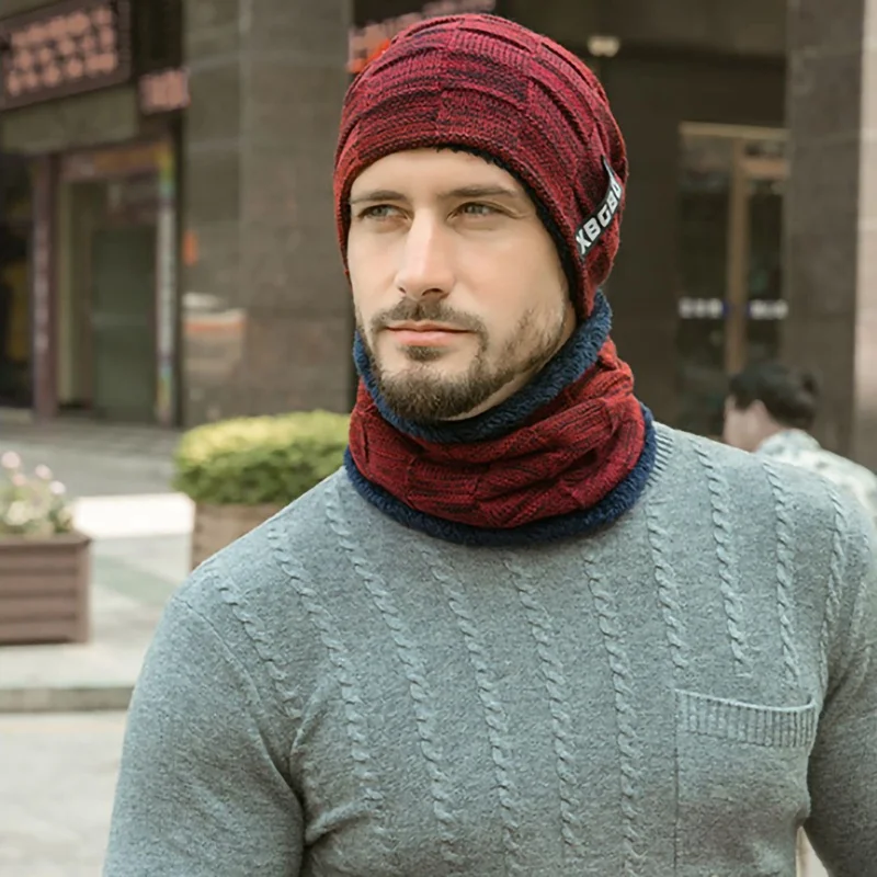 Winter Beanie Hats Scarf Set Warm Knit Hat Cap Neck Warmer with Thick Fleece Lined Winter Hat and Scarf for Men Women