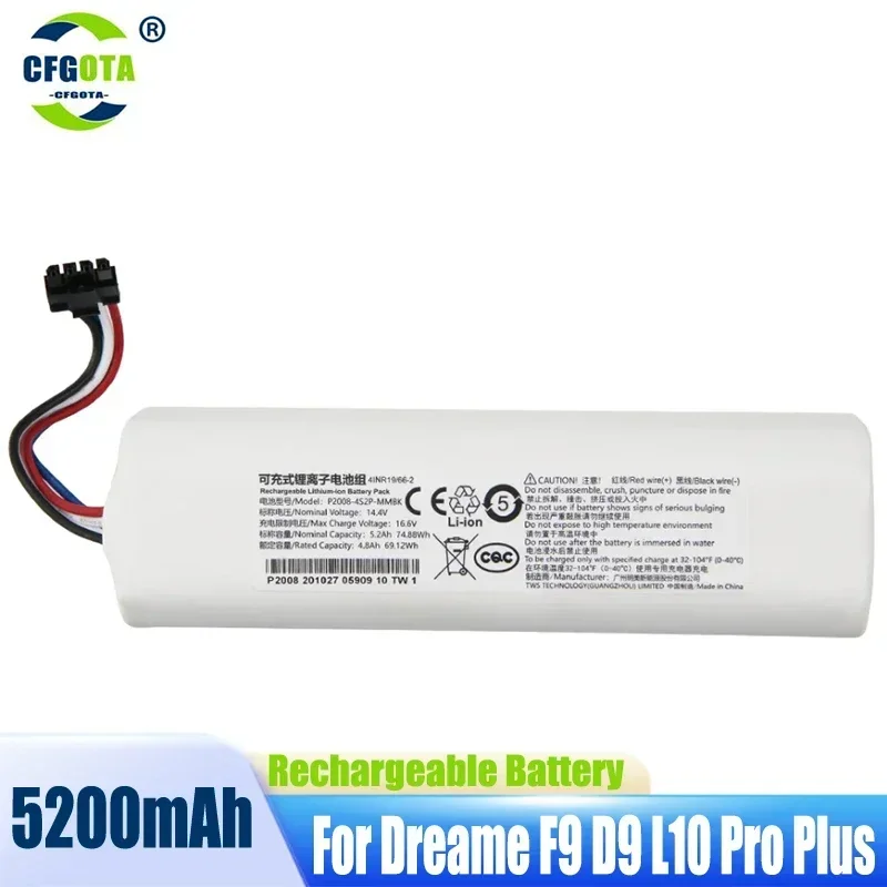 

100% Original 14.4V 6800mAh Robotic Vacuum Cleaner Replacement Battery For Dreame F9 D9 L10 Pro Plus RLS3 RLS5 RLS5L RLS5D Part