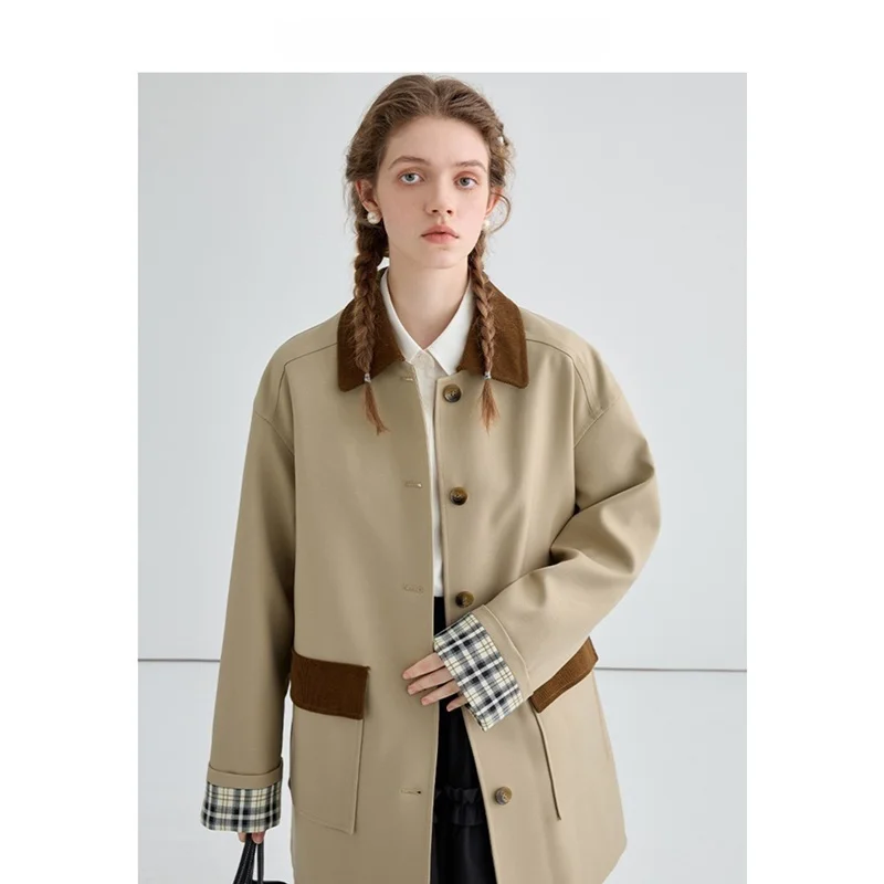 Vega Chang Women's Mid-Length Jaet 2025 Autumn New Sle Patchwork Slimming Casual Outerwear Korean Sle Straight Cut