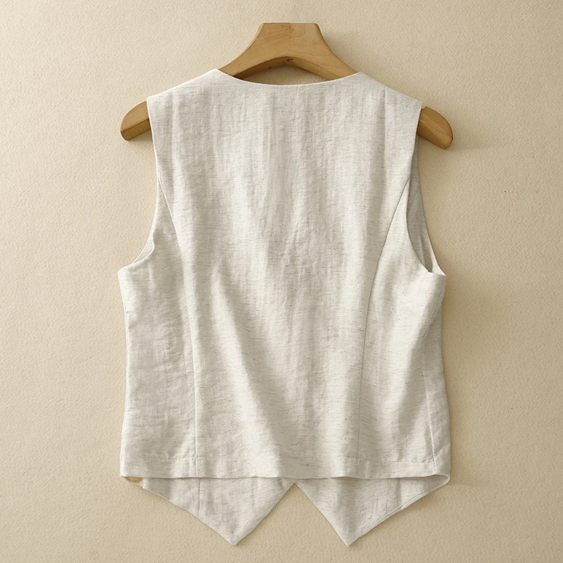 Retro linnen pakvest dames zomer losse svel open vest dunne katoenen linnen oulder pad bovenkleding top