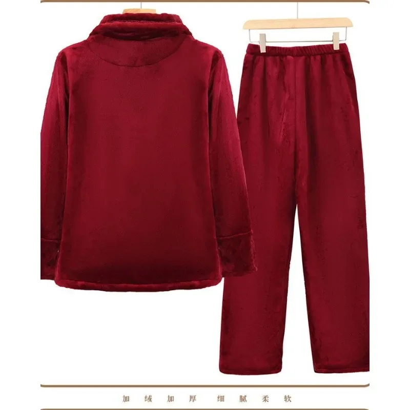 2024 New Pajamas Women Autumn Winter Flannel Loungewear Suit Thermal Underwear Plus Velvet Padded Sleepwear Warm Homewear