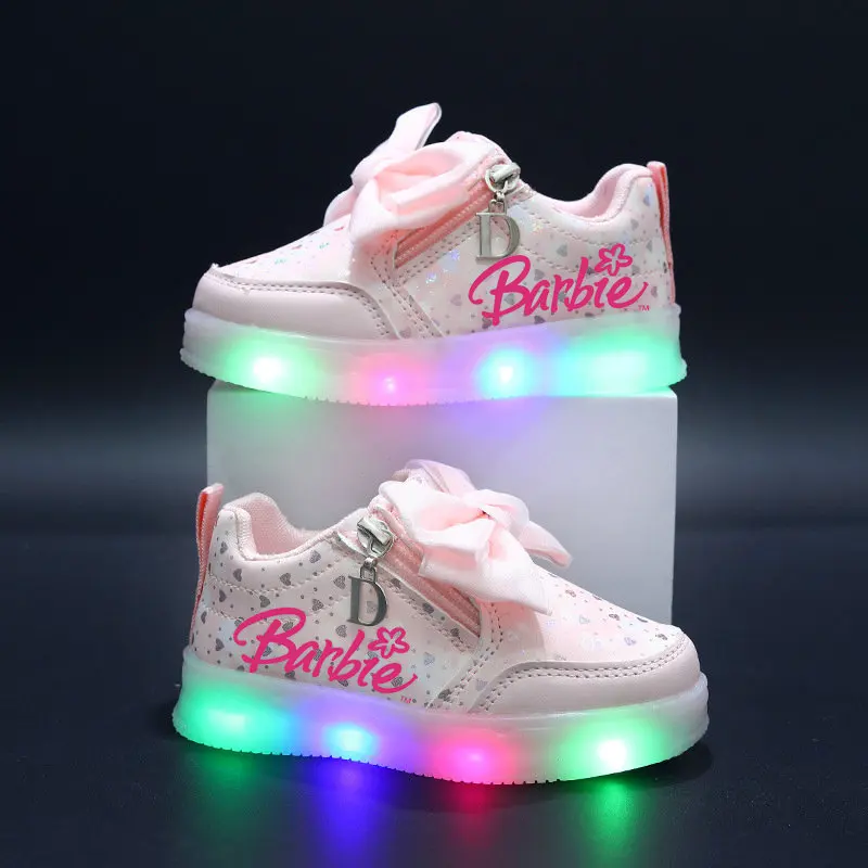 Children\'s luminous shoes sneakers Girls\' Barbie lamp shoes Kids casual sports shoes bow cute girls\' princess shoes Size 21-30