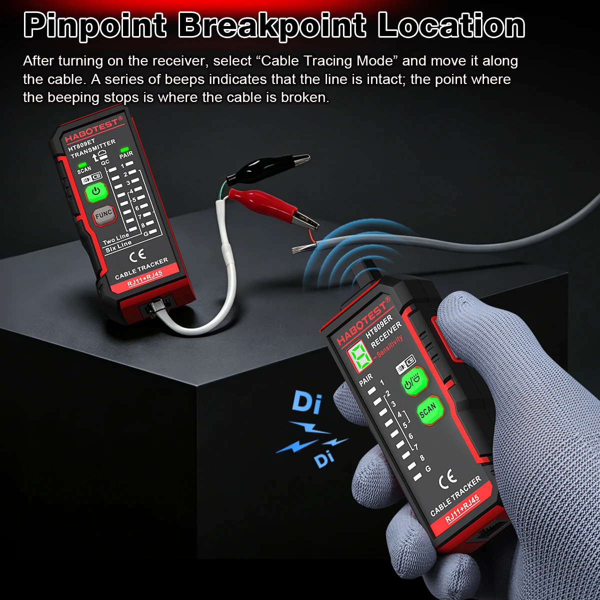 HABOTEST Kabeltester HT809A RJ45 RJ11 Ethernet-Leitungsfinder CAT5 VFL Glasfaser-Fehlerdetektor mit Geräuschunterdrückung – Detail 12