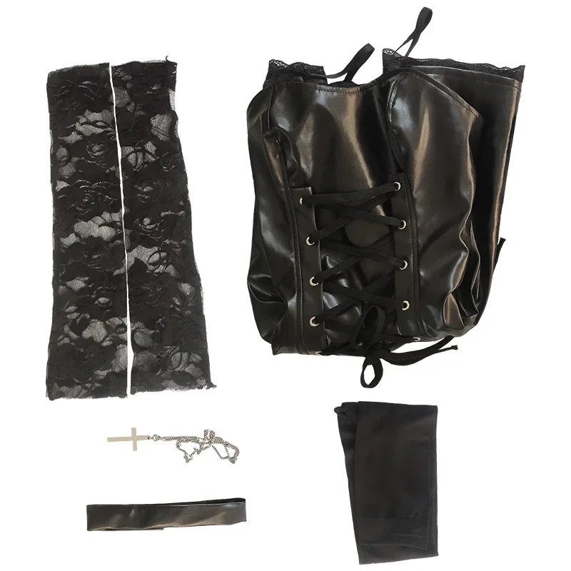 ชุดเดรสเซ็กซี่ทำจากหนังเลียนแบบมิสะอะเมเน่ชุดคอสเพลย์ผู้หญิงเดรสเครื่องแบบชุดยูนิฟอร์มแนว Misa Amane