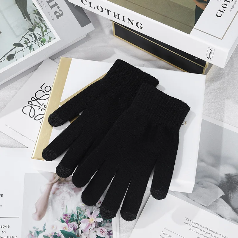 زوج واحد من القفازات الدافئة المحبوكة ذات الأصابع الكاملة، للجنسين، مناسبة لركوب الدراجات في الهواء الطلق في الخريف والشتاء