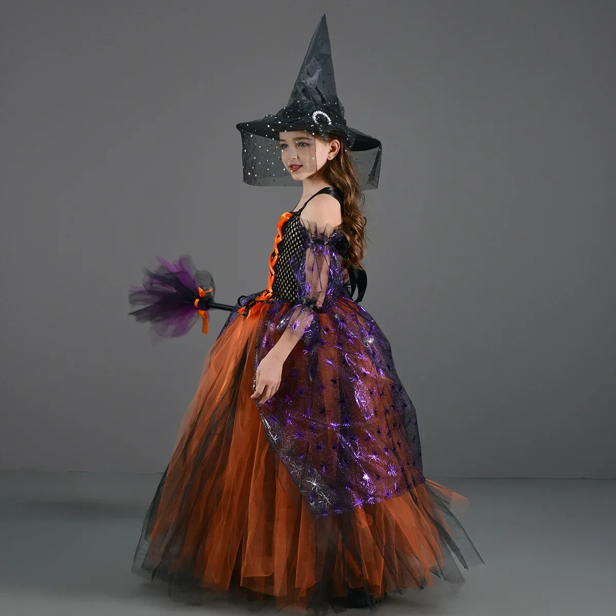 Rainbow Wicked Witch Girls Tutu Dress Kids Evil Halloween Costume Children Carnival Cosplay Party Fancy Pageant Ball Gown Outfit