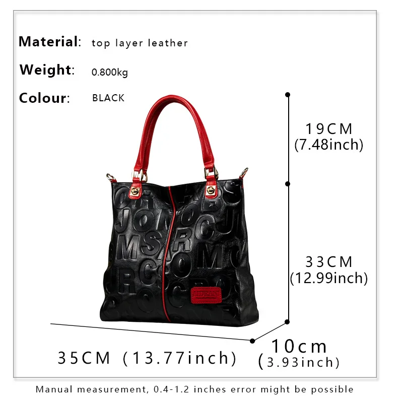 Aidrani New high-capacity women\'s handbag with letter design, 100% soft cowhide underarm shoulder bag,