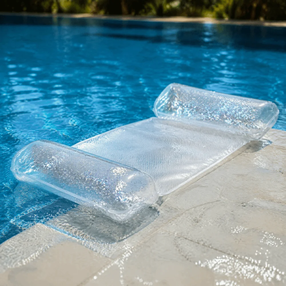 Foldable Inflatable Water Hammock Durable PVC Transparent Glitter Pool Float Stripe Pattern Inflatable Design Pool Hammock image 5