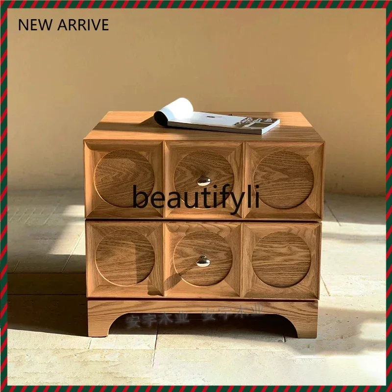 

D2520 Retro cherry wood bedside cabinets, simple modern storage chest of drawers