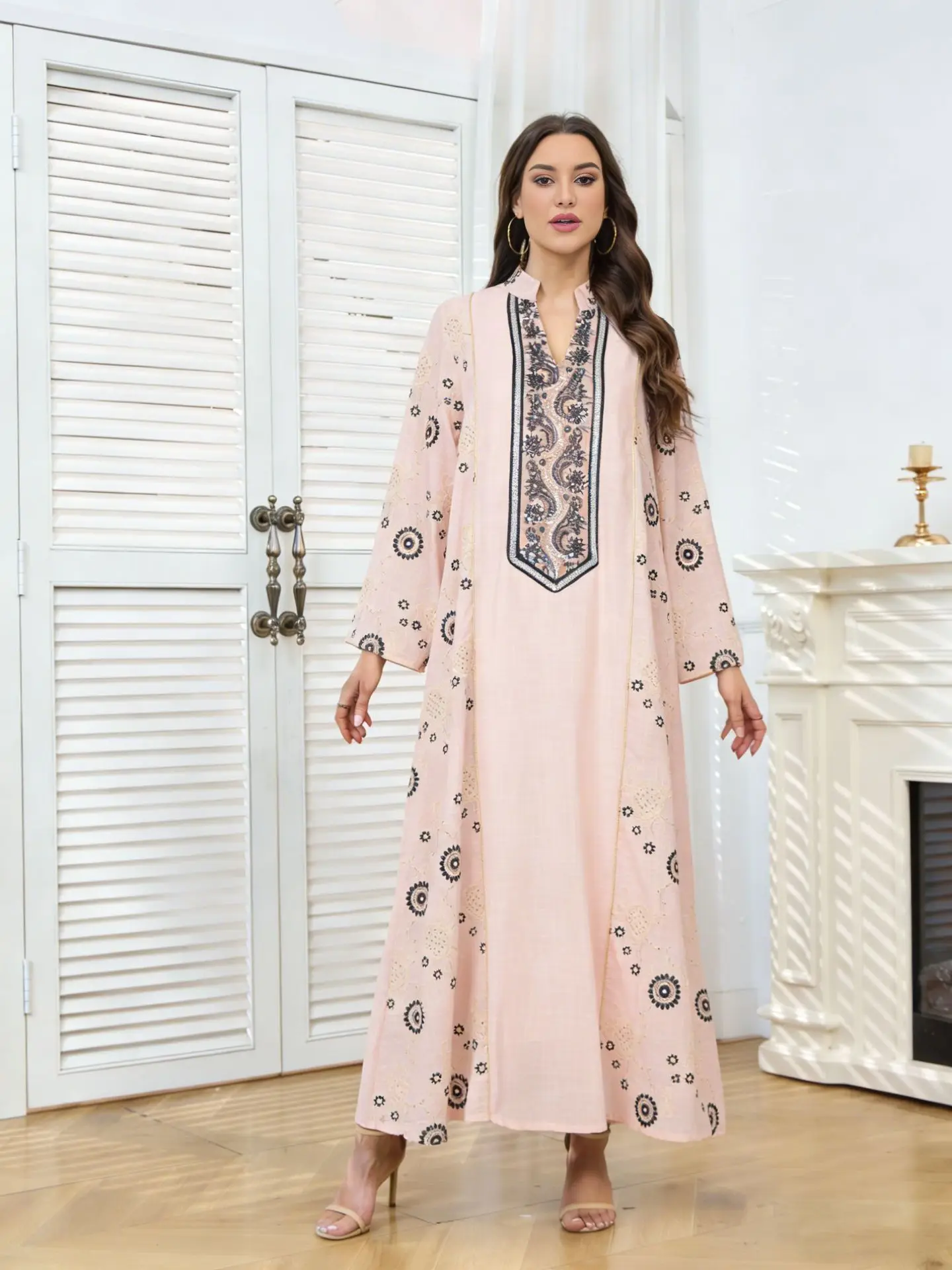 

Новое платье в стиле Рамадан: марокканский мусульманский наряд с вышивкой и пайетками, большие размеры, женская одежда в европейском и американском стиле, мода Саудовской Аравии и Дубая.