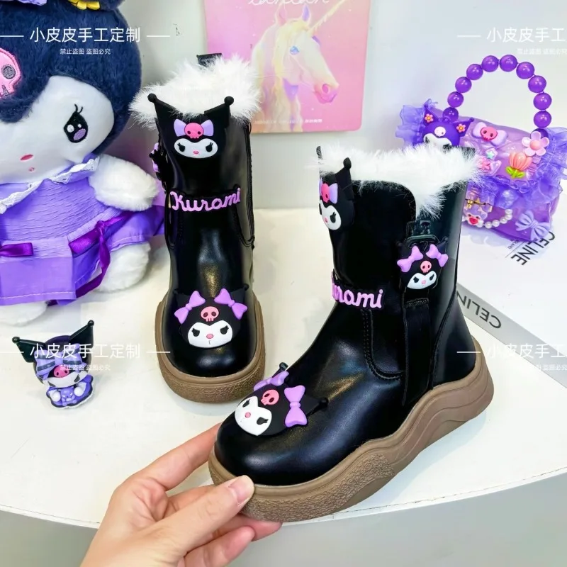 

Kuromi Anime Kawaii MINISO Children Snow Boots Cute Cartoon Cotton Large Children Waterproof Martin Shoes Gifts for Kids