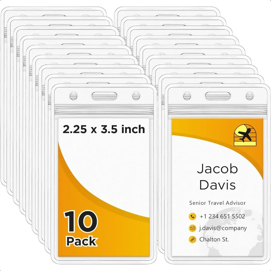 

Вертикальные держатели для бейджей размером 2,25x3,5 дюйма, 10 шт., прозрачная защита для именных карточек с застежкой-молнией, водонепроницаемые бейджи для рабочих конференций