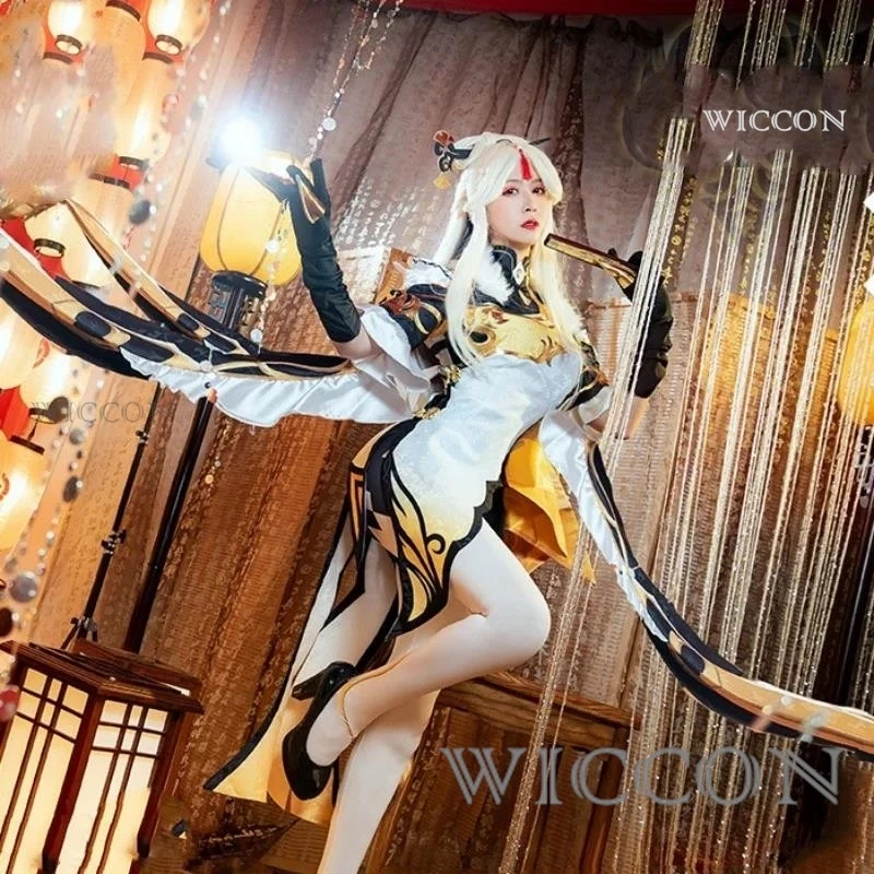 Gioco Genshin Impact NingGuang Costume Cosplay Qipao Dress Uniform Gold Dress Halloween Carnival Party Carnival Clothing