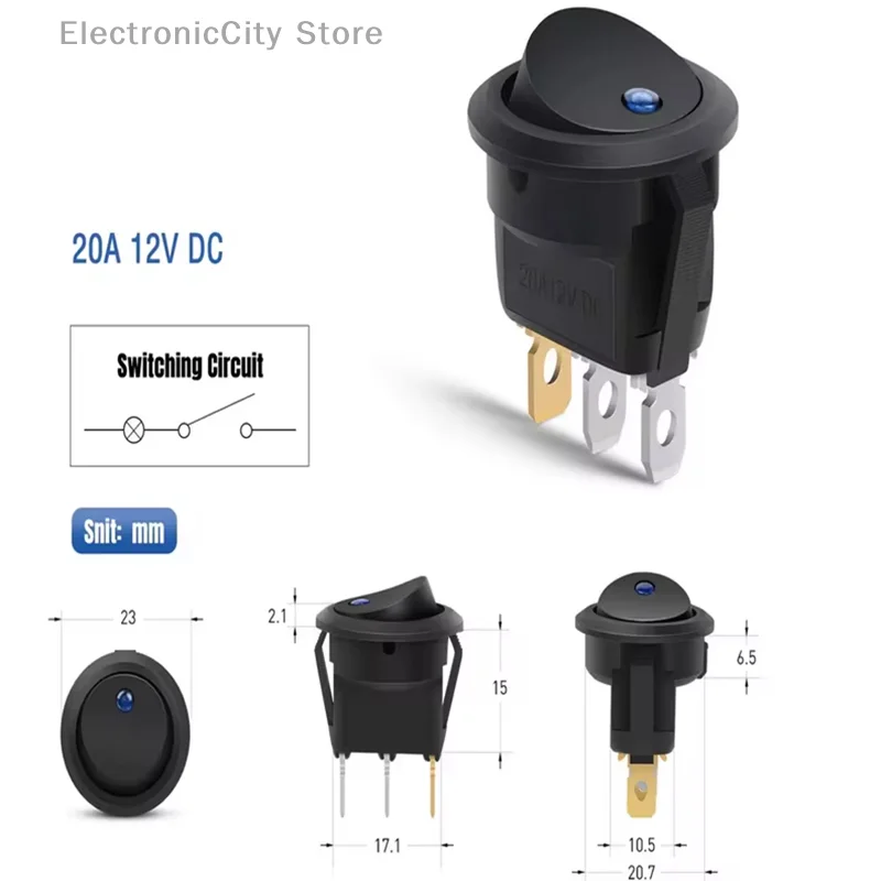 12Pcs Rocker Switch Toggle 12v SPST 3 Pins 2 Position ON/Off Blue LED Light Illuminated Boat Switch