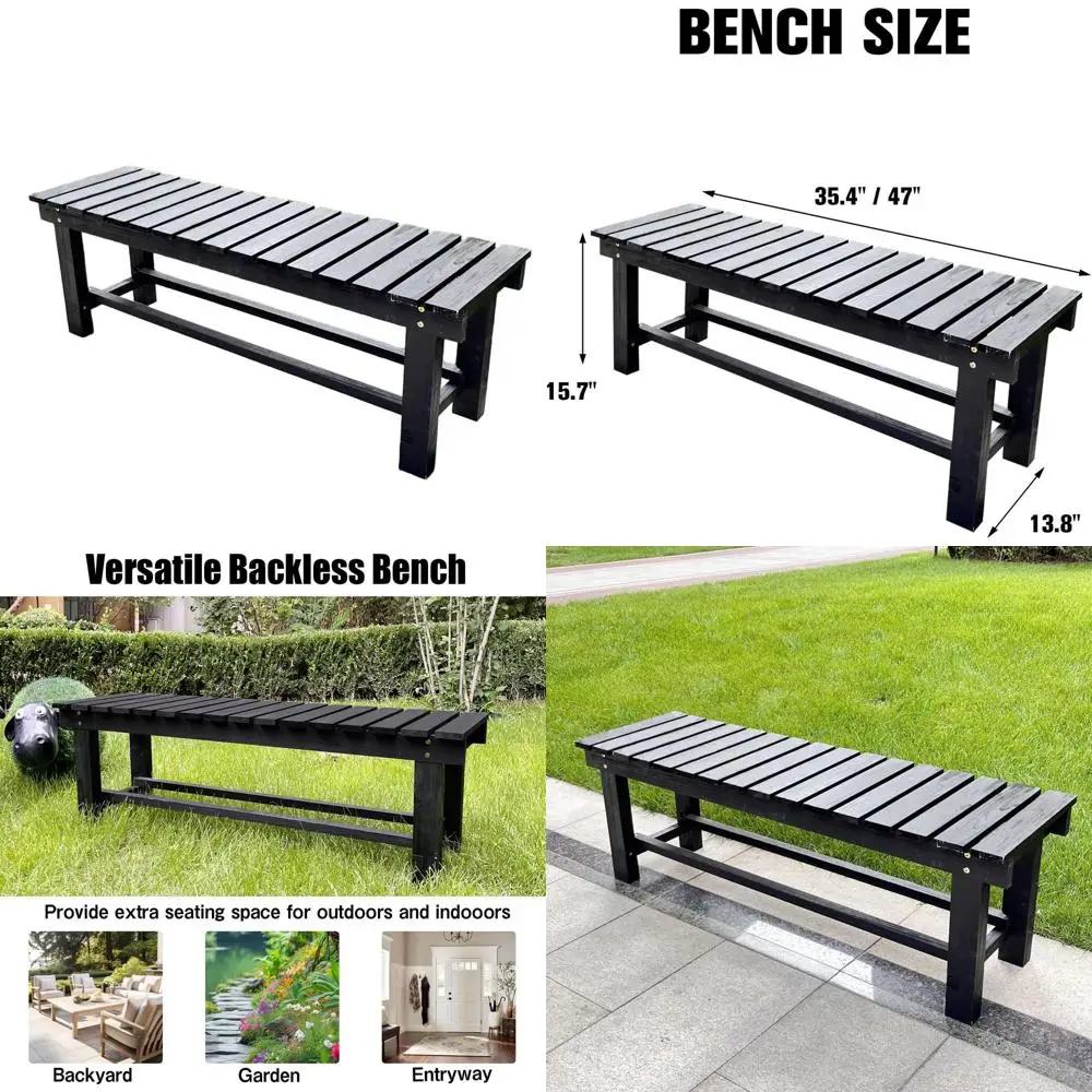 

Weatherproof Outdoor Patio Bench, 35.4 Two-Person Backless Wood Seat, Slatted Design for Porch or Backyard (Fading-Resistant)