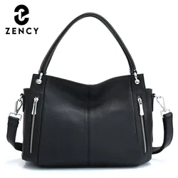 Zency 100% Genuine Leather Handbag Female Classic Simple Vintage Shoulder Bag Commuter Casual Crossbody Women Shopper Tote Lady