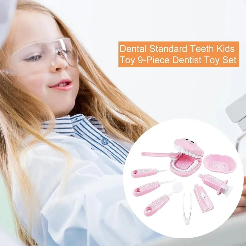 Juego de simulación Dental de plástico de 9 Uds., conjunto médico para niños, hábito de higiene, cultivo, ayuda para enseñanza, juguete de cepillado intelectual