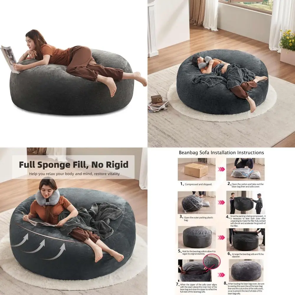 كرسي بين باج العملاق 3 في 1 للبالغين مع غطاء من الفرو القطيفة، وسادة أرضية قابلة للتحويل #1