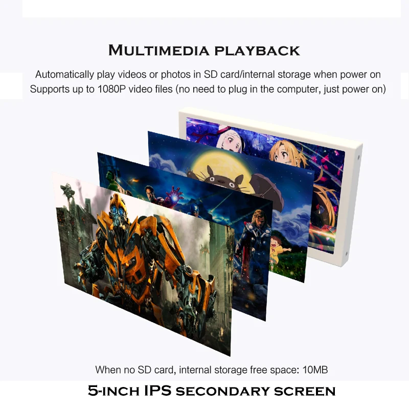Turning-smart 5 inch IPS Screen Monitor Digital Display,Type-c 1 Cable Connect with Self-Software Control