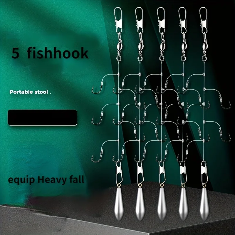 Extra Sharp Fishing Hooks Set - T-Shaped Skewer Design, 5 Fishhooks with String, Sizes 3#-10#, Ideal Fishing Accessories for