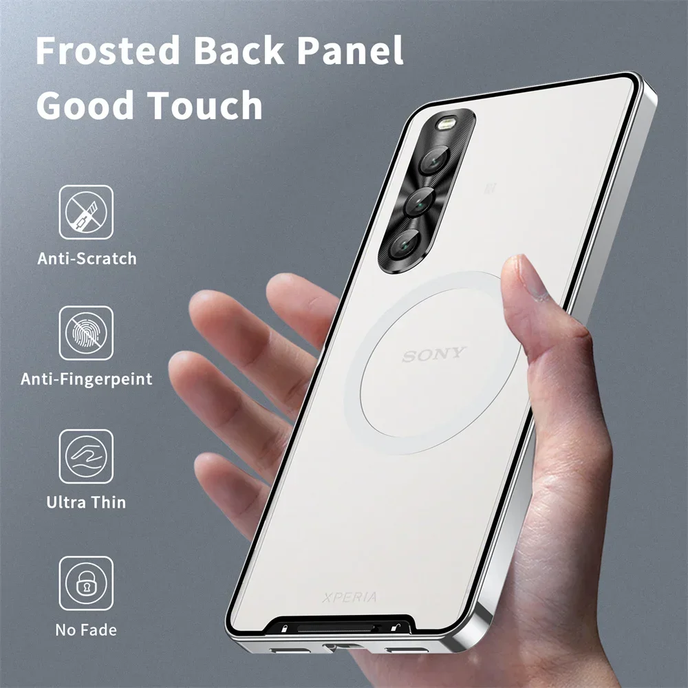 حافظة معدنية مقاومة للصدمات Magsafe لهاتف Sony Xperia 1 VI حافظة من الألومنيوم بإطار غير لامع غطاء PC لهاتف Sony Xperia 1 VI 10 IV