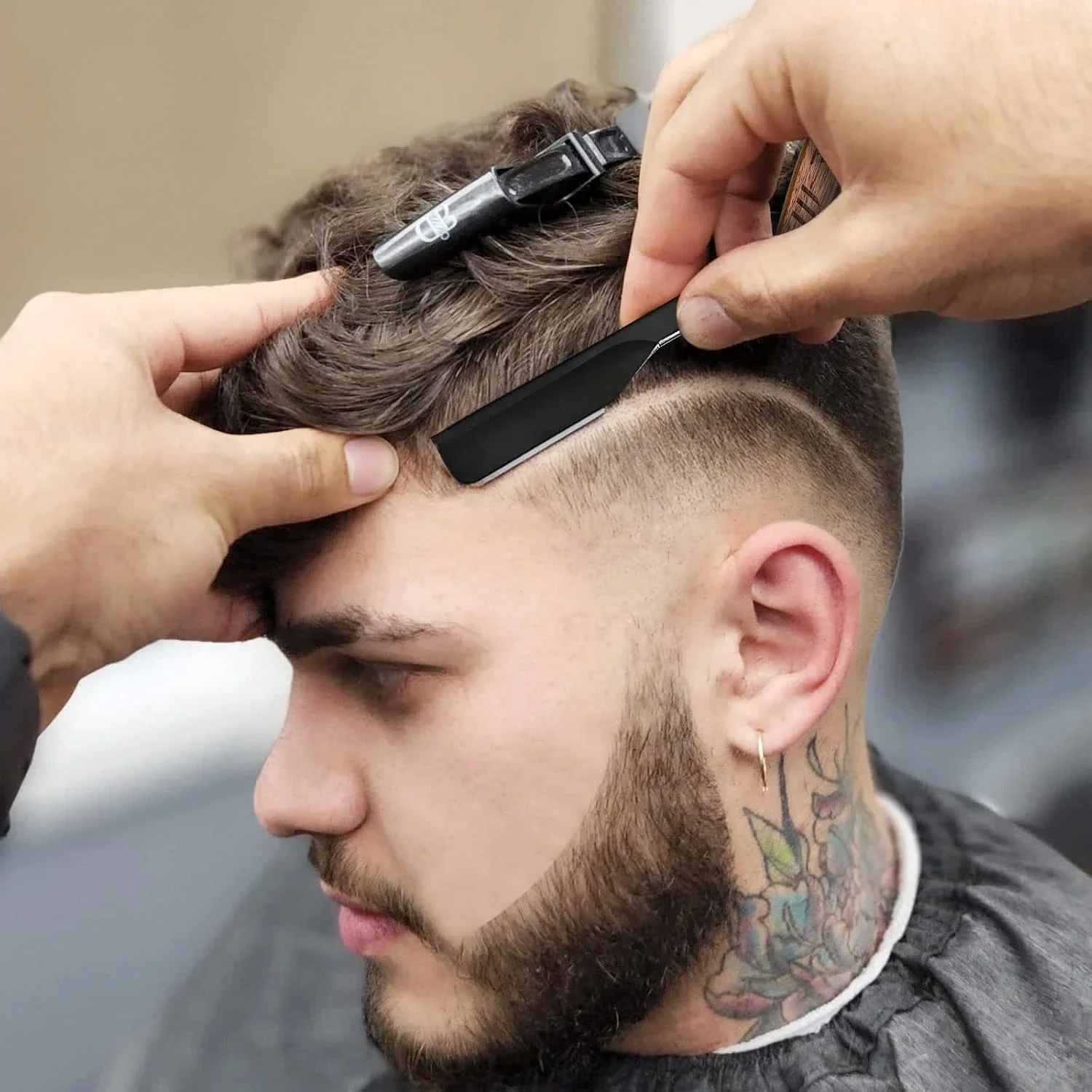 ماكينة حلاقة مستقيمة للرجال، ماكينة حلاقة احترافية مع 100 شفرات ذات حافة واحدة، ماكينة حلاقة ذات حافة مستقيمة للرجال