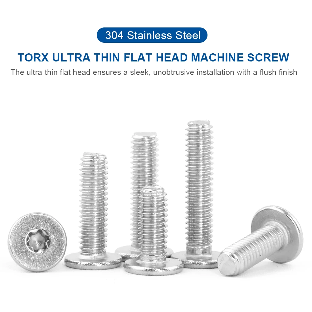NINDEJIN 5-50pcs Ultra Thin Flat Head Torx Drive Machine Screw M2 M2.5 M3 M4 M5 M6 M8 304 Stainless Steel Six Lobe Star Screw