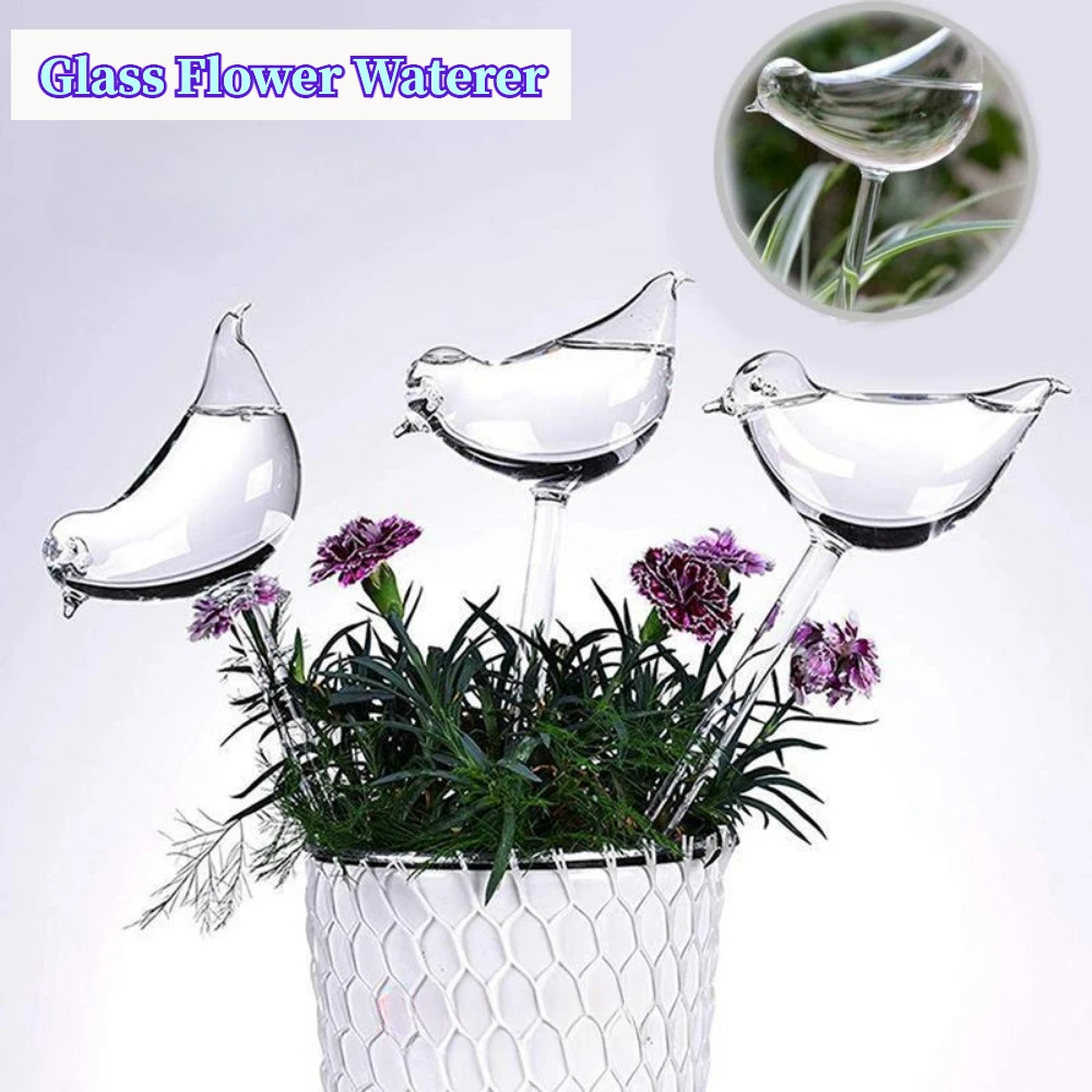1/2 Uds bebedero de plantas globos de vidrio autorriego, bombillas de agua transparentes sopladas a mano con forma de pájaro para plantas de flores de jardín doméstico