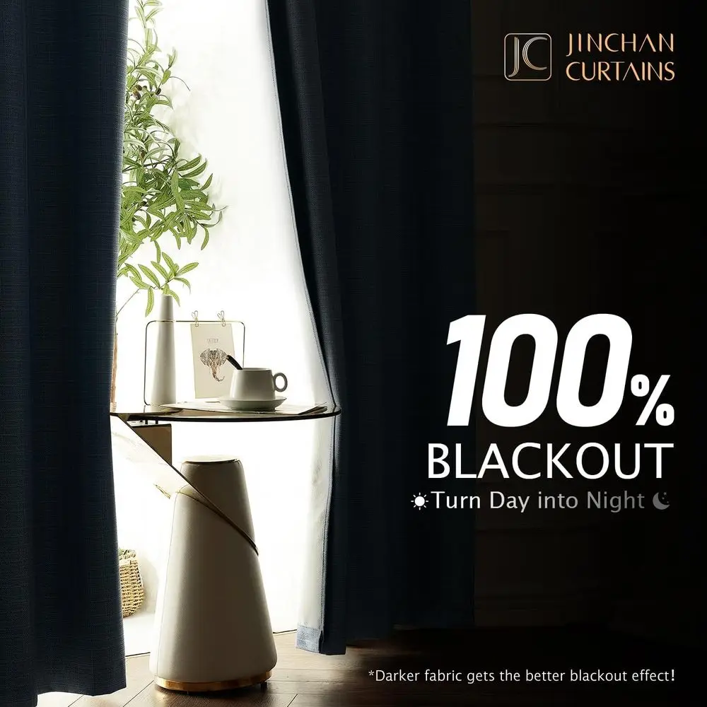 Französische Landhaus-Verdunkelungsvorhänge mit Leinenstruktur, 84 lang, für Wohnzimmer und Schlafzimmer, Blau, 2-teiliges Set