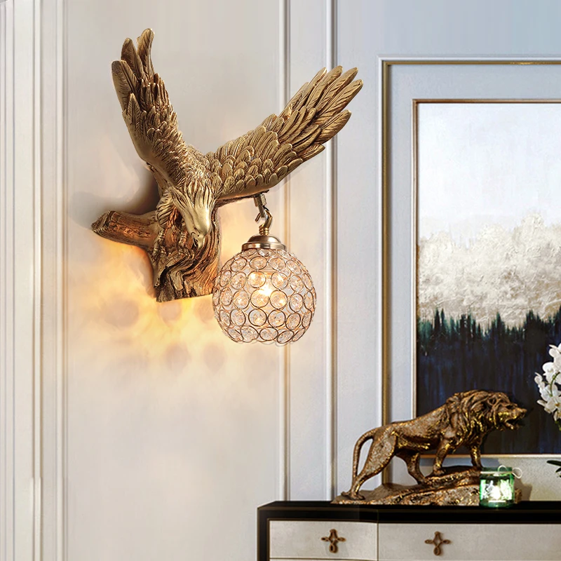 

Modern Simple Eagle LED Wall Lamps Bedroom Study Hotel Dining Room Bedside Crystal Walllamp Living Room Decor Resin Wall Lights