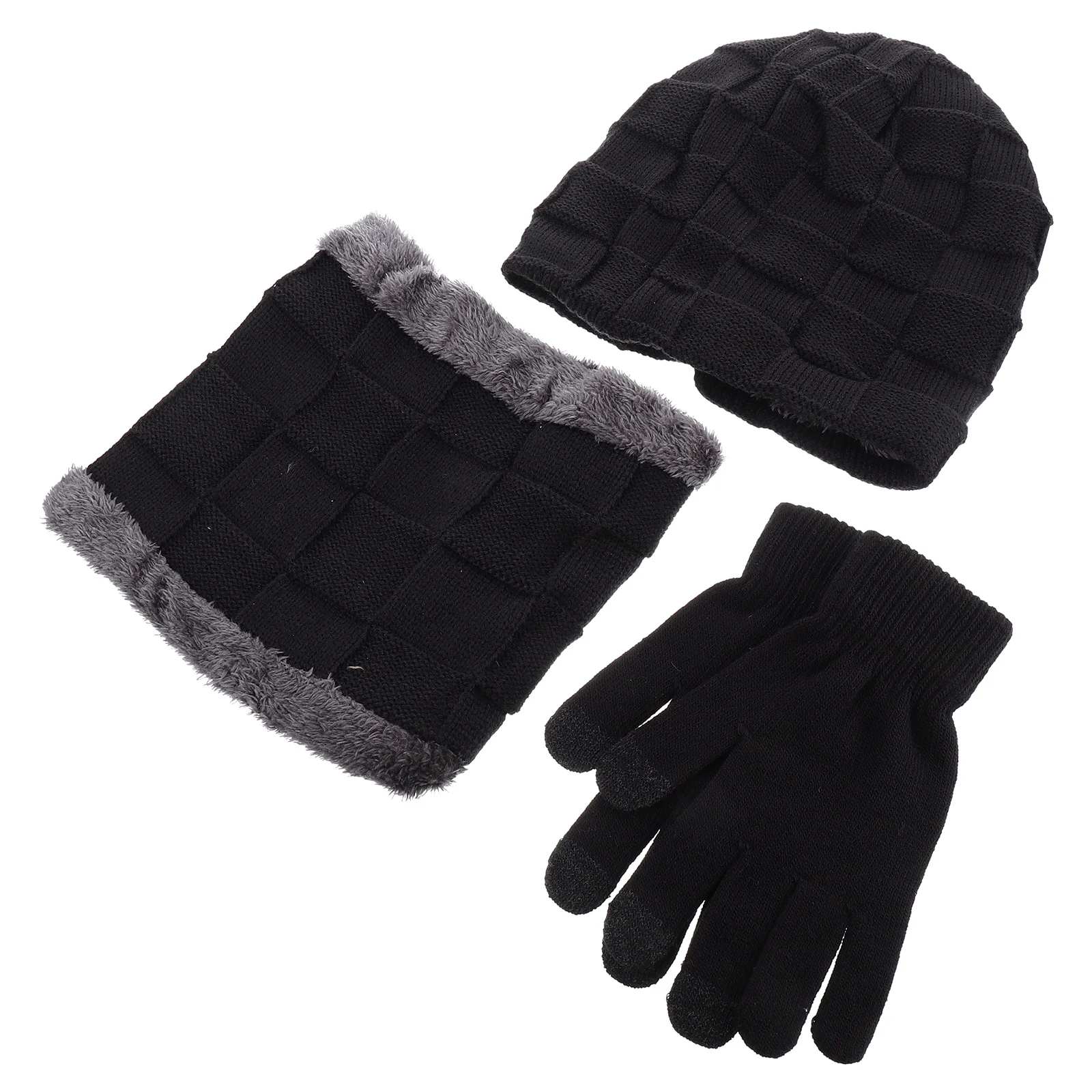 

1Set Men Beanie Hat Winter Warm Scarf Gloves Set Soft Skin-Friendly Knitted Accessory for Outdoor Skiing Camping Trip Gift
