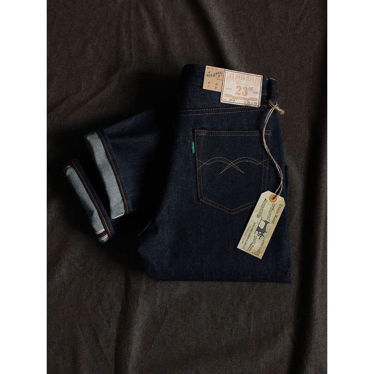 

BOB DONG 37-3 Denim 23oz Heavyweight Slim Straight Raw Selvedge Denim Jeans Dark Blue