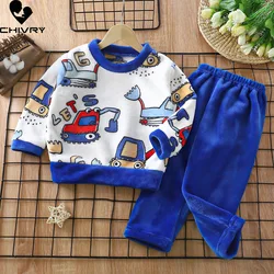 New 2023 Autumn Winter Kids Thick Warm Flannel Pajama Sets Baby Boys Girls Cartoon Long Sleeve O-neck Clothing Sleepwear Pyjamas