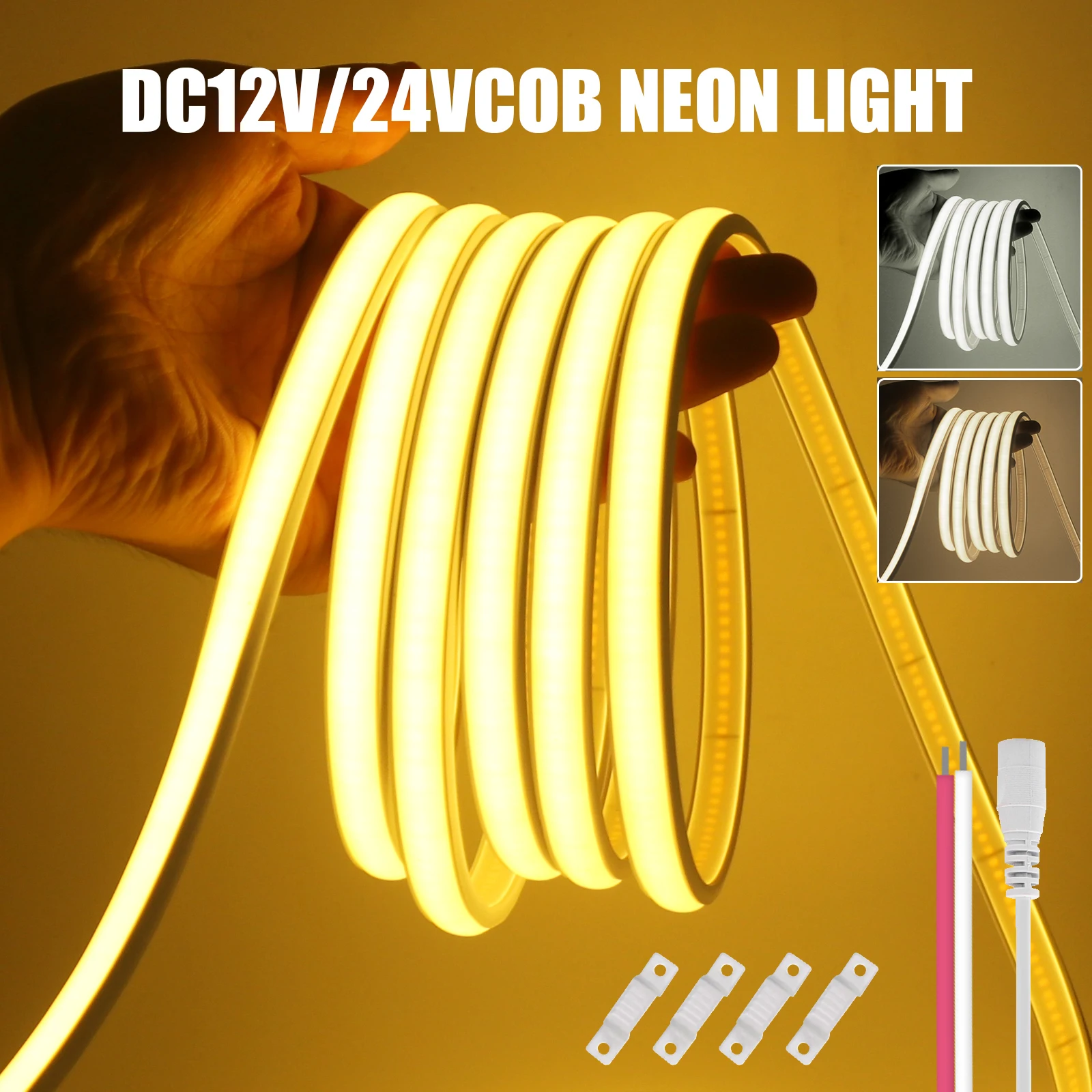 12V 24V COB LED Strip Neon Rope Light 0.5M-20M Waterproof 320LEDs/m High Density Linear Lighting LED COB Tape for Home Garden