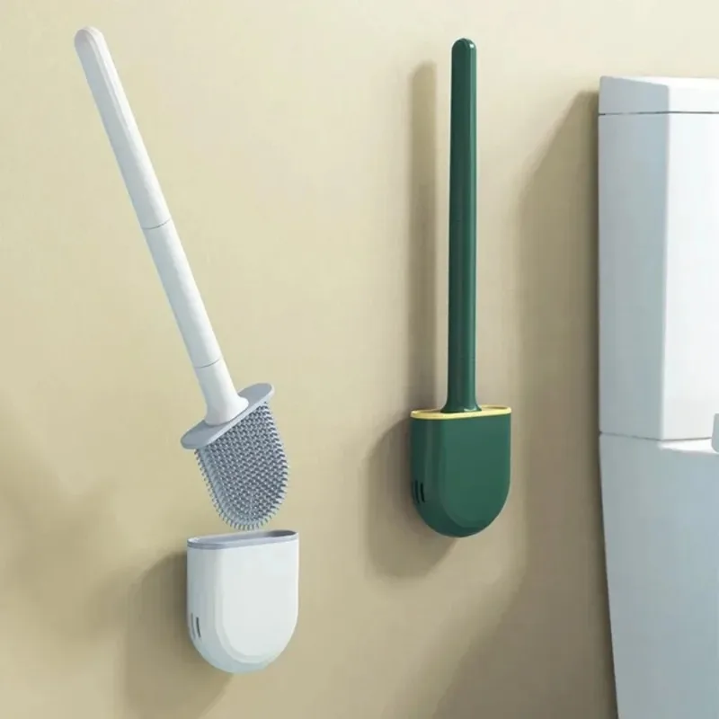 Neue 1 Wandmontierte Toilettenbürste mit langem Griff, langlebig, geeignet für die Reinigung von Badezimmer-WC, Silikon-Reinigungsbürste, leicht zu reinigen