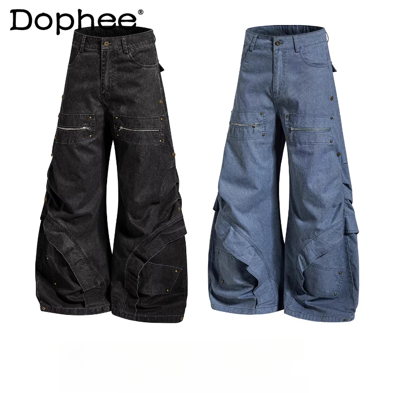 

Multi-pocket Curved Solid Color Cargo Pants Men's Women's 2026 Spring Loose High Waist Tooling Pants Wide Leg Cotton Trousers