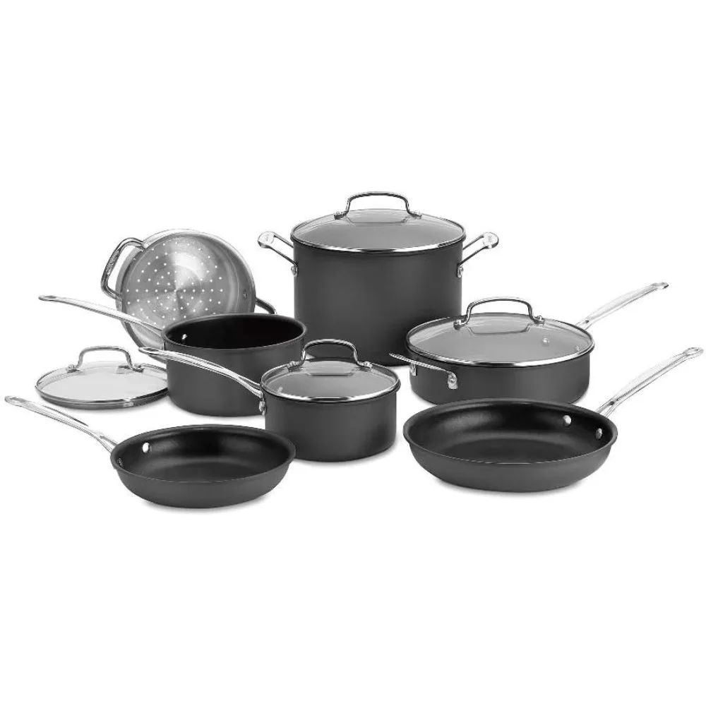 11-Piece Cookware Set, Black, Chef's Classic Nonstick Hard Anodized, 66-11