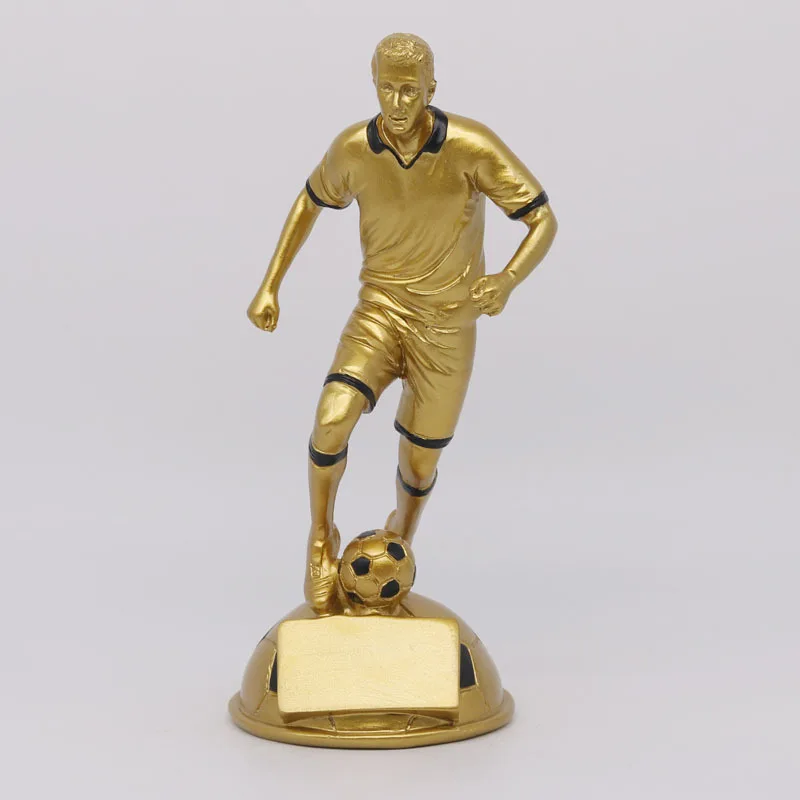 Resin Football Player Trophy Statue Soccer Figurines Home Office Desk Decoration Football Fan Gift Souvenir Gold Silver Bronze