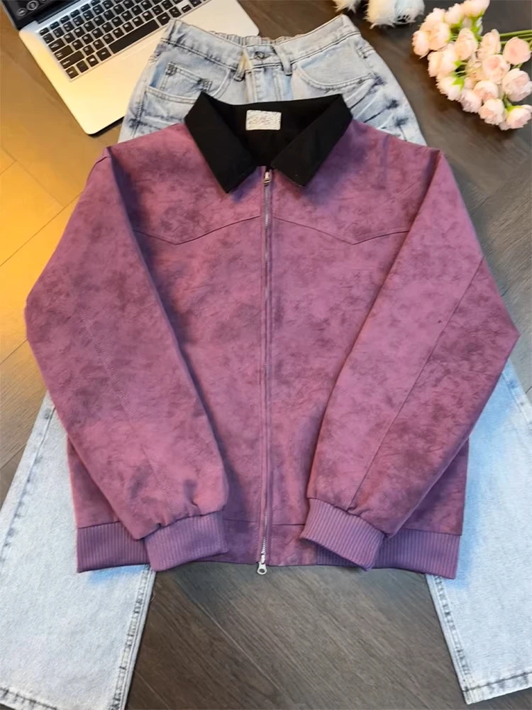 

Мужская куртка-бомбер Harrington Purple Dyed Flight с кожаными вставками на плечах, весенняя, повседневная, свободного кроя