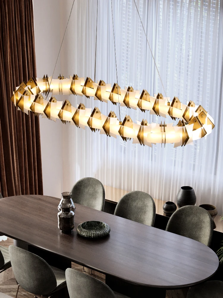 Geometric diamond shape full copper postmodern light luxury living room designer fashion creative dining room chandelier