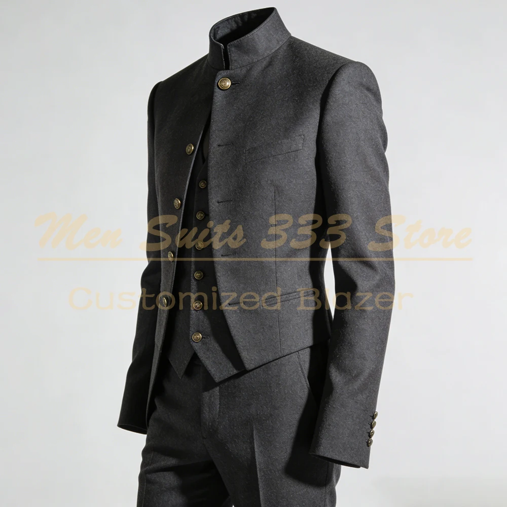 

Luxury Slim Fit Men's Suits Formal Wedding Bandhgala 3 Piece Jacket Pants Vest Formal Customized Male Clothing Costume Homme