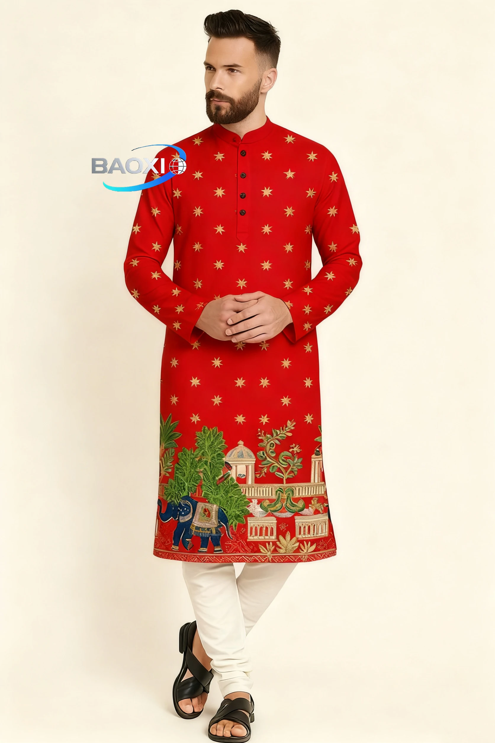 Robe longo masculino com estampa kurta tendo, elegante e confortável, adequado para todas as ocasiões kurt