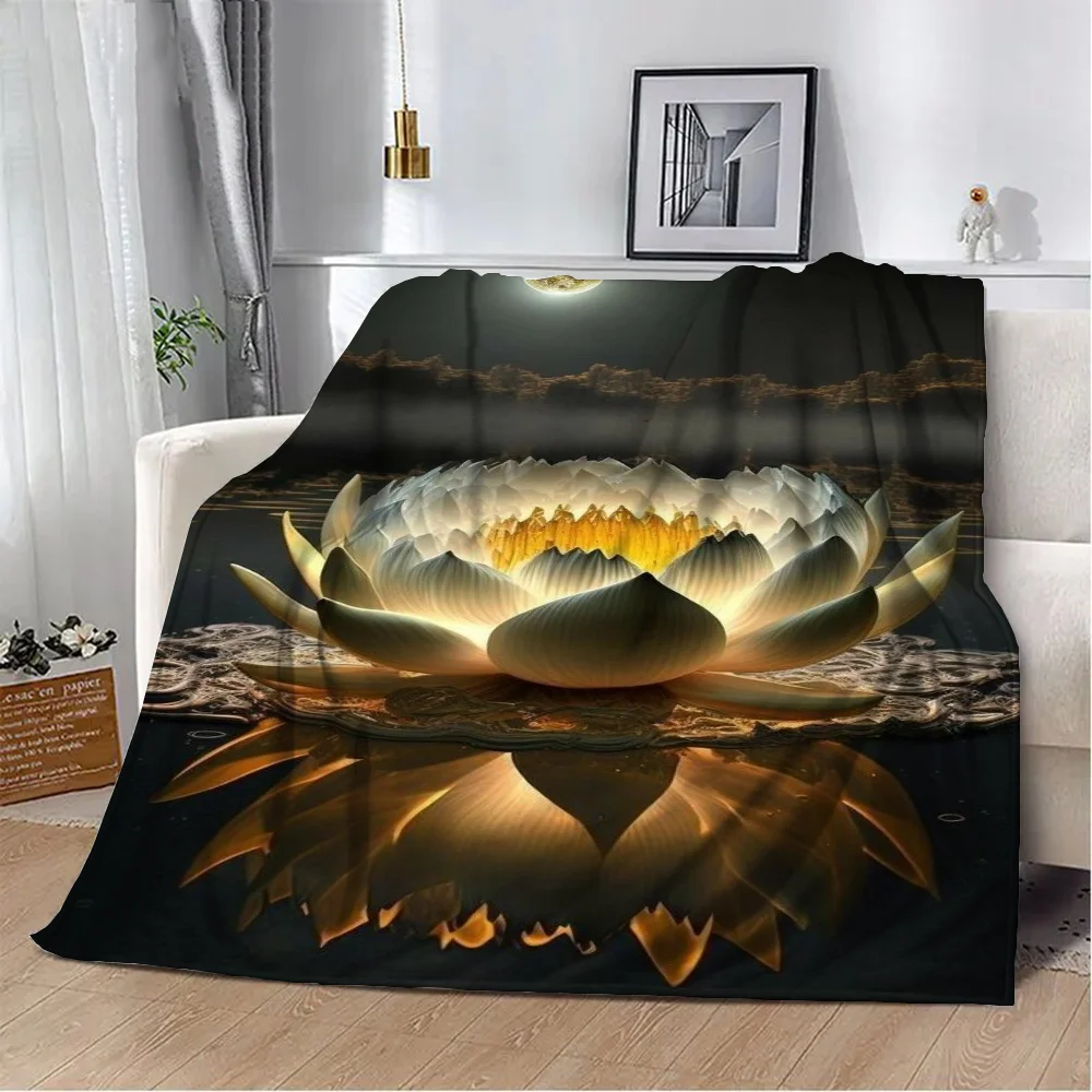 Summer Blanket for Sofa Decoration Zen Lotus Hairy Blankets for Bed Microfiber Bedding Luxury Throw Blanket King Size Nap Fluffy