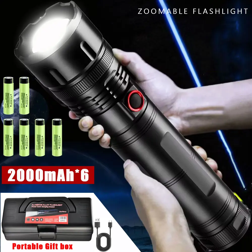 

12000mAh Powerful Spotlight Long Range LED Flashlight Strong Light Lamp Tactical Torch Lantern Type-C Charging Camping Lights