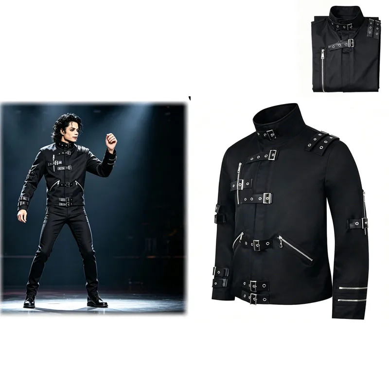 Michael Jackson Cosplay-Kostüm BAD Punk-Jacke Schwarze Schmale BAD-Jacke Kostümkleidung für Männer, die Stars lieben und Nachbildungen erstellen möchten